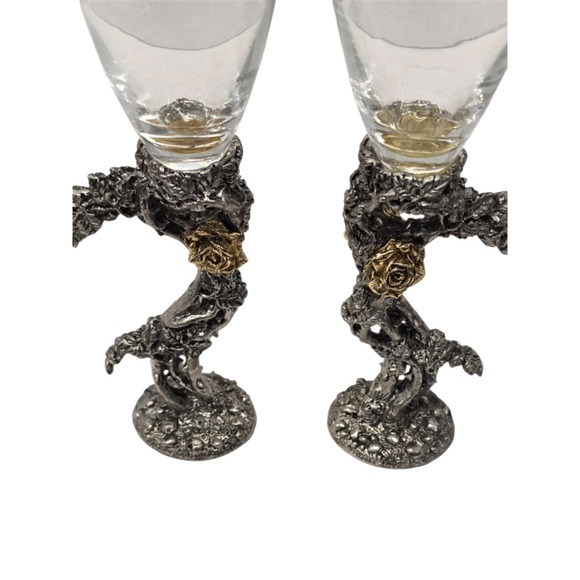 NIB Fellowship Foundry Pewter &  Glass Champagne Flutes SET OF 2 - Picture 8 of 10